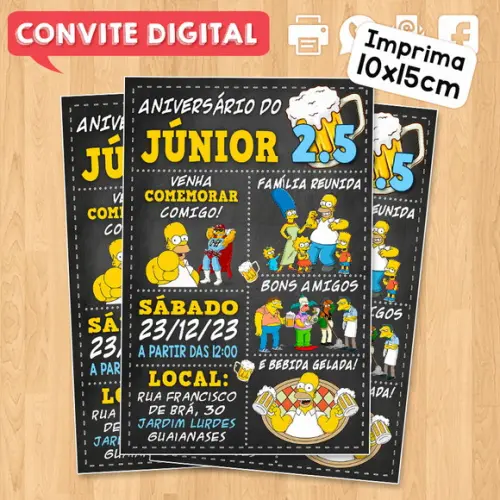 Convite Digital Aniversário Parabéns Tema Simpsons