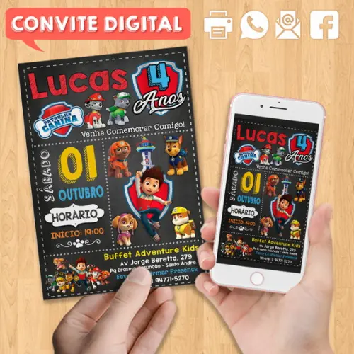 Convite Digital Aniversário Patrulha Canina
