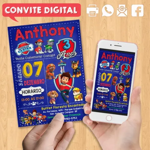 Convite Digital Aniversário Patrulha Canina