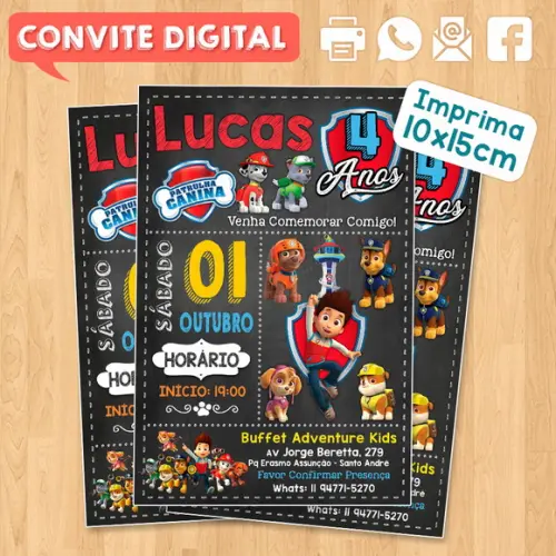 Convite Digital Aniversário Patrulha Canina