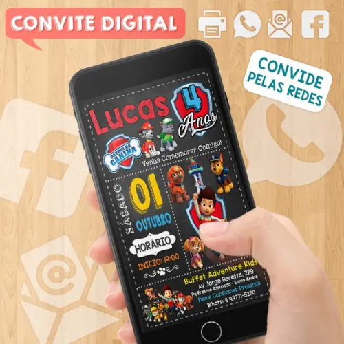 Convite Digital Aniversário Patrulha Canina