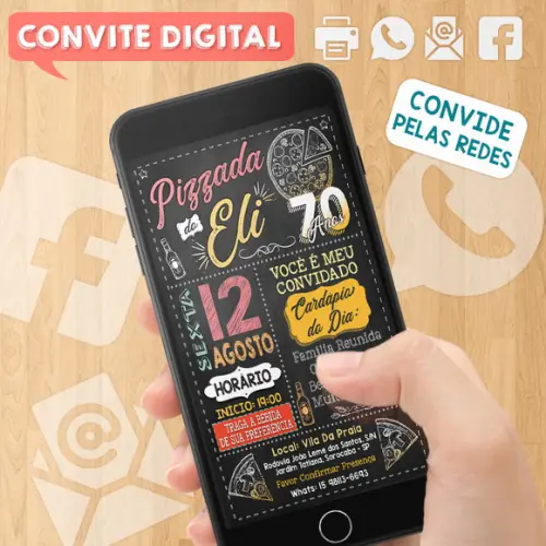 Convite Digital Aniversário Pizzada Do Eli 70 Anos