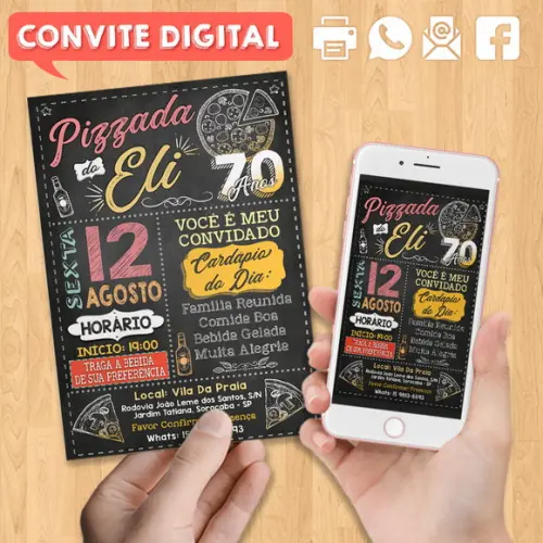 Convite Digital Aniversário Pizzada Do Eli 70 Anos