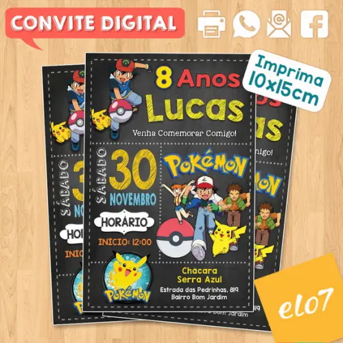 Convite Digital Aniversário Pokemon