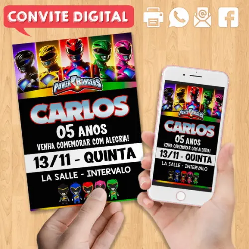 Convite Digital Aniversário Power Rangers