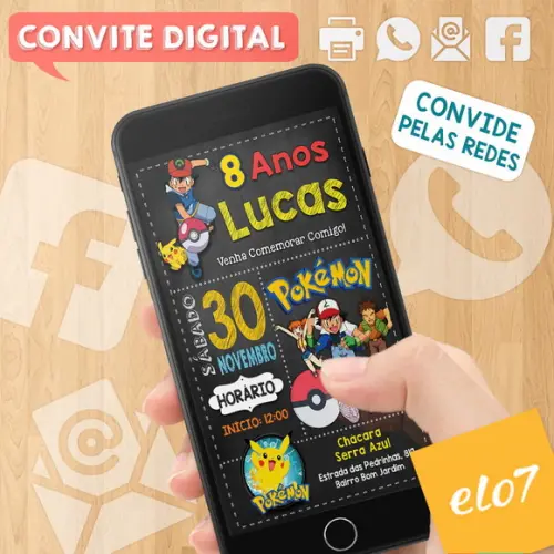 Convite Digital Aniversário Pokemon