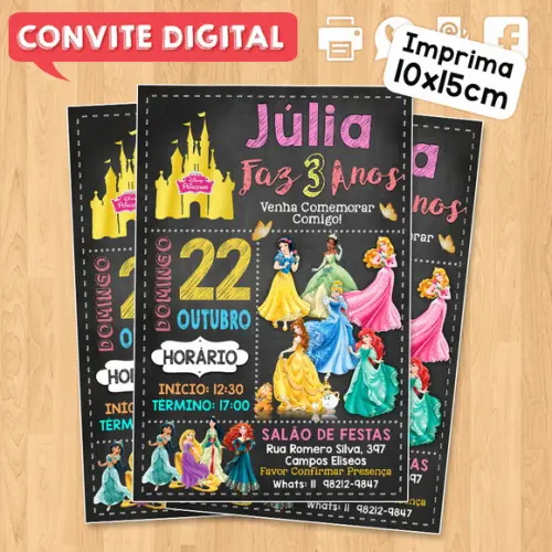 Convite Digital Aniversário Princesas Disney