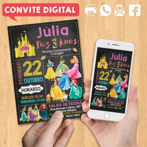 Convite Digital Aniversário Princesas Disney