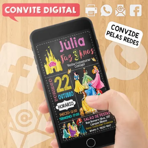 Convite Digital Aniversário Princesas Disney