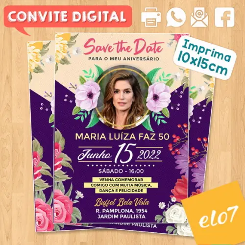 Convite Digital Aniversário Rosa Dourado 50 Anos Malu
