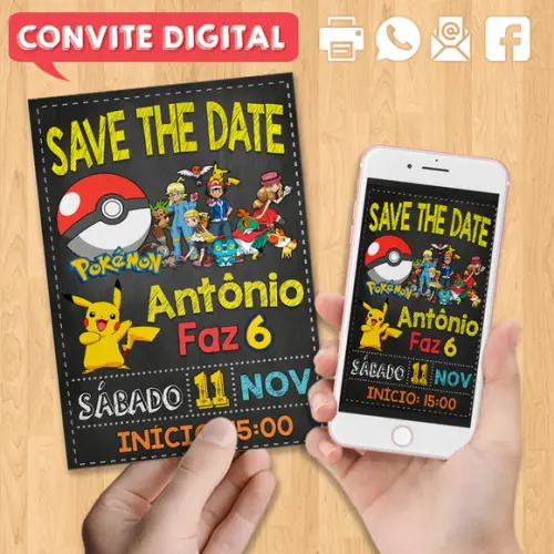 Convite Digital Aniversário Save The Date Pokemon