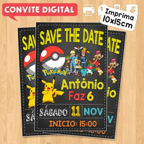Convite Digital Aniversário Save The Date Pokemon
