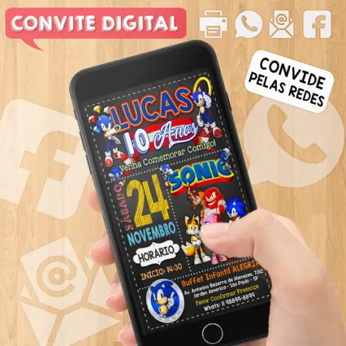 Convite Digital Aniversário Sonic 10 Anos