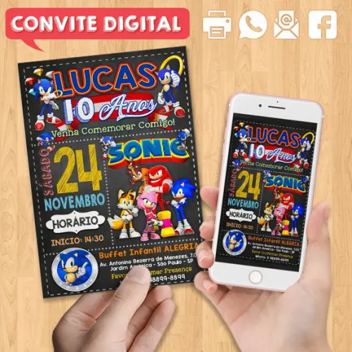 Convite Digital Aniversário Sonic 10 Anos