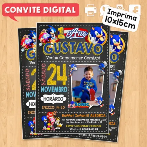 Convite Digital Aniversário Sonic com Foto