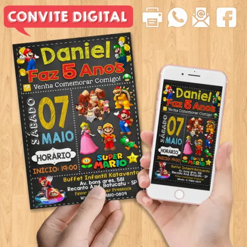 Convite Digital Aniversário Super Mario Bros