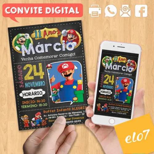 Convite Digital Aniversário Super Mario Bros
