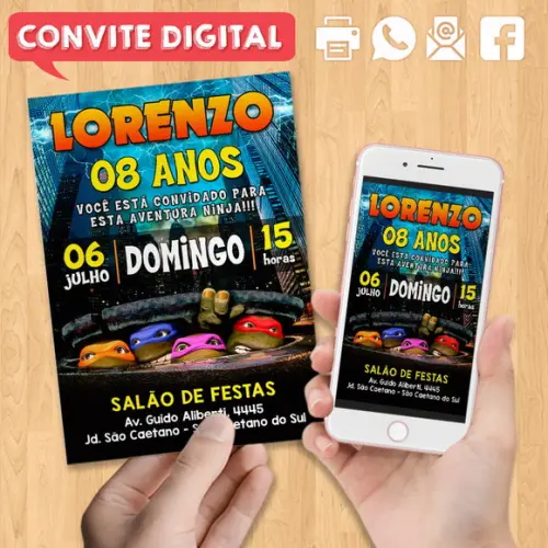 Convite Digital Aniversário Tartarugas Ninja