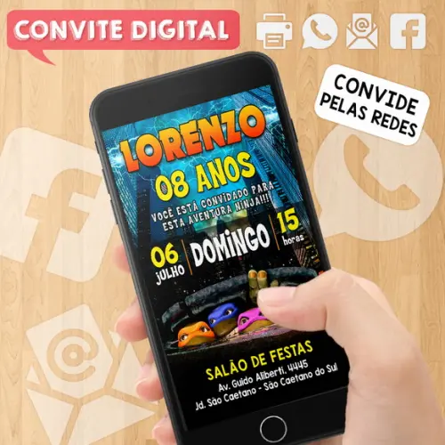 Convite Digital Aniversário Tartarugas Ninja