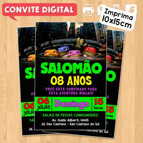 Convite Digital Aniversário Tartarugas Ninja