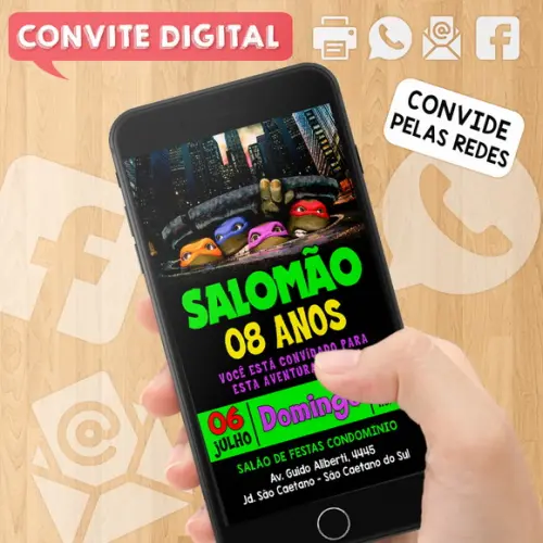 Convite Digital Aniversário Tartarugas Ninja