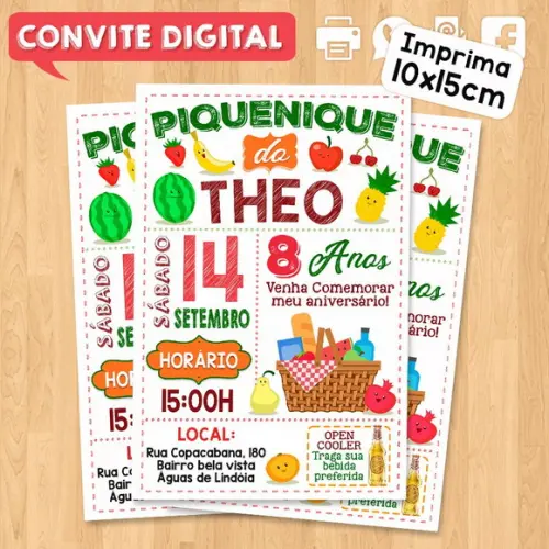 Convite Digital Aniversário Tema Piquenique