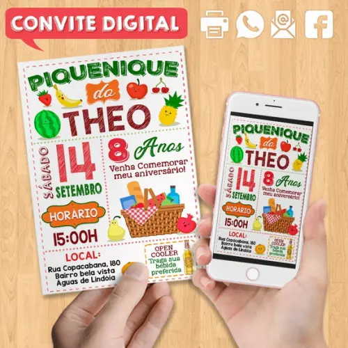 Convite Digital Aniversário Tema Piquenique