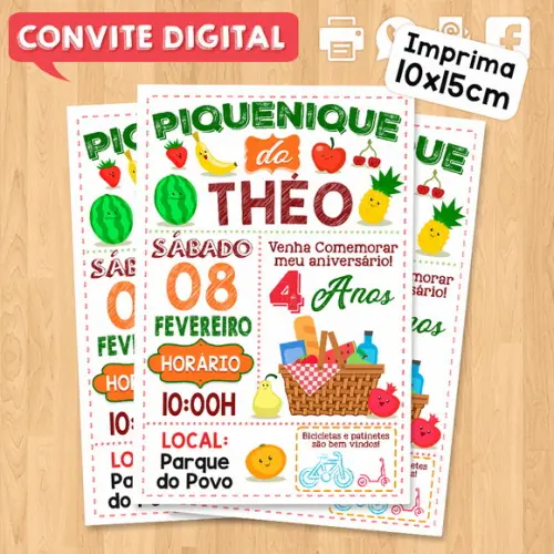 Convite Digital Aniversário Tema Piquenique 4 Anos