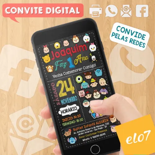 Convite Digital Aniversário Tsun Tsun Disney