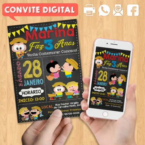 Convite Digital Aniversário Turma da Monica Chico Toys