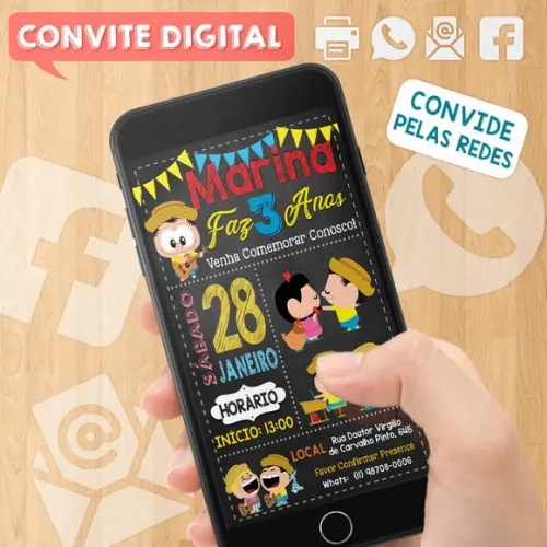 Convite Digital Aniversário Turma da Monica Chico Toys