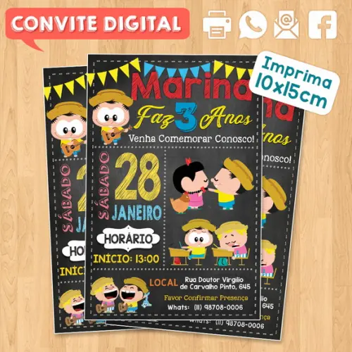 Convite Digital Aniversário Turma da Monica Chico Toys