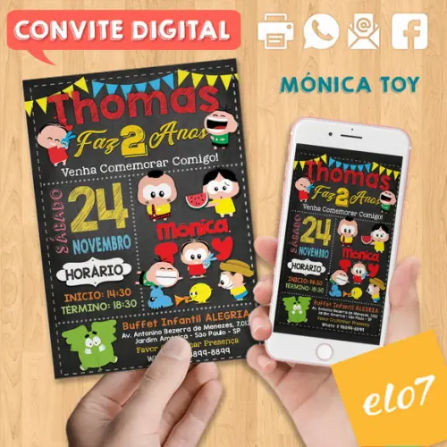 Convite Digital Aniversário Turma Da Monica Toys