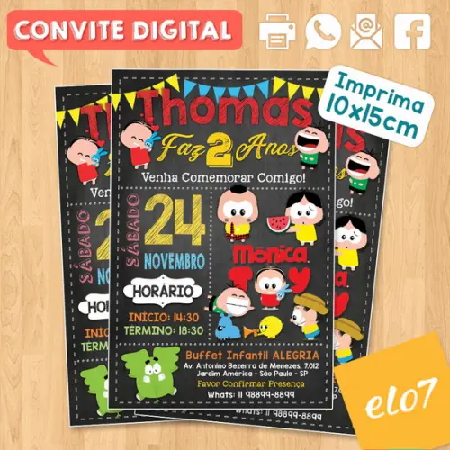 Convite Digital Aniversário Turma Da Monica Toys