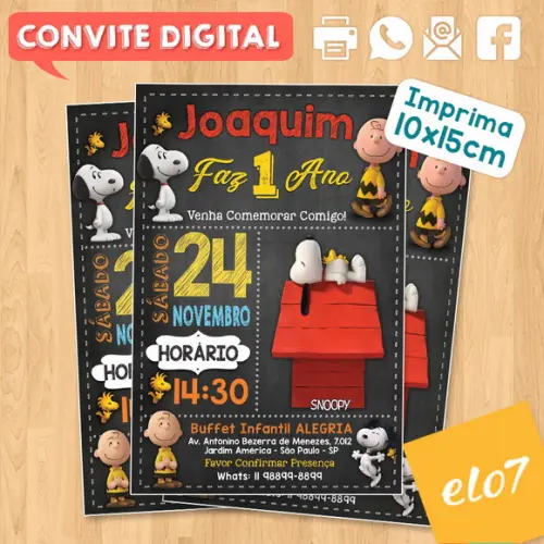 Convite Digital Aniversário Turma Do Snoopy