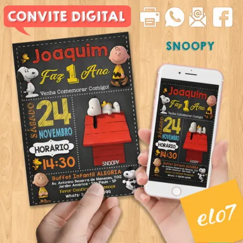 Convite Digital Aniversário Turma Do Snoopy