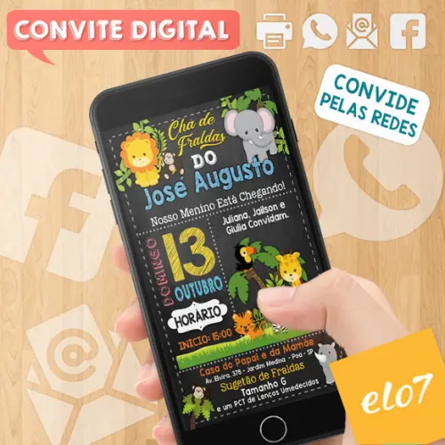 Convite Digital Chá De Fraldas Safari Zoológico Bichos