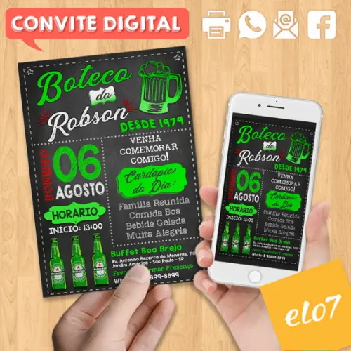 Convite Digital Festa Aniversário Boteco Verde Do Robson