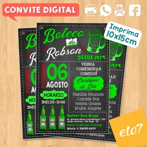 Convite Digital Festa Aniversário Boteco Verde Do Robson