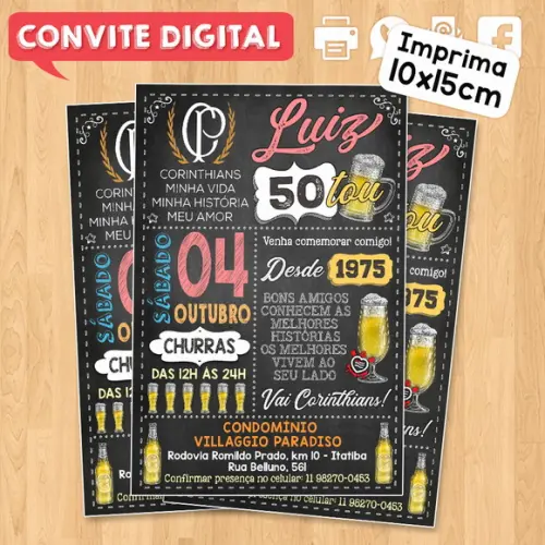 Convite Digital Festa de Aniversário 50 Anos Timão