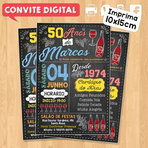 Convite Digital Festa de Aniversário 50 Anos Vinho