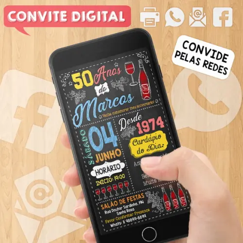 Convite Digital Festa de Aniversário 50 Anos Vinho