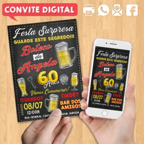 Convite Digital Festa Surpresa Boteco da Angela 60 Anos