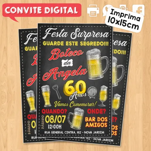 Convite Digital Festa Surpresa Boteco da Angela 60 Anos