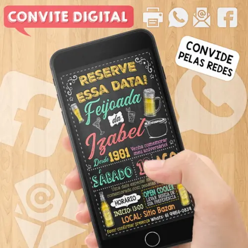 Convite Digital Reserve Essa Data Festa Feijoada da Izabel
