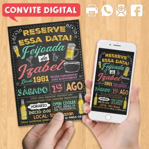 Convite Digital Reserve Essa Data Festa Feijoada da Izabel
