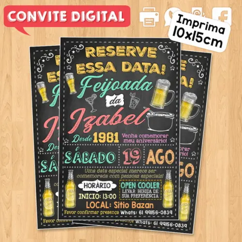 Convite Digital Reserve Essa Data Festa Feijoada da Izabel