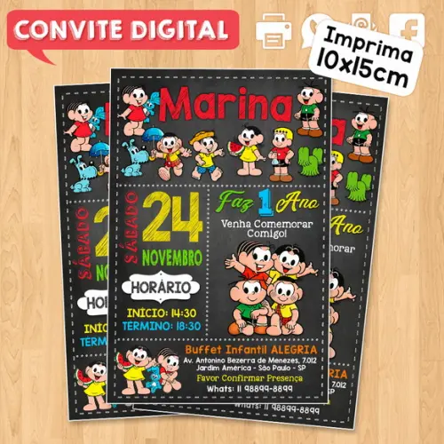 Convite Turma da Mônica Digital para Whatsapp