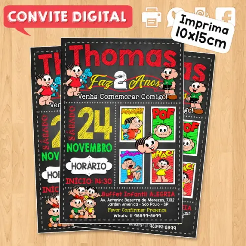 Convite Turma da Monica Digital para Whatsapp