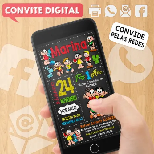 Convite Turma da Mônica Digital para Whatsapp